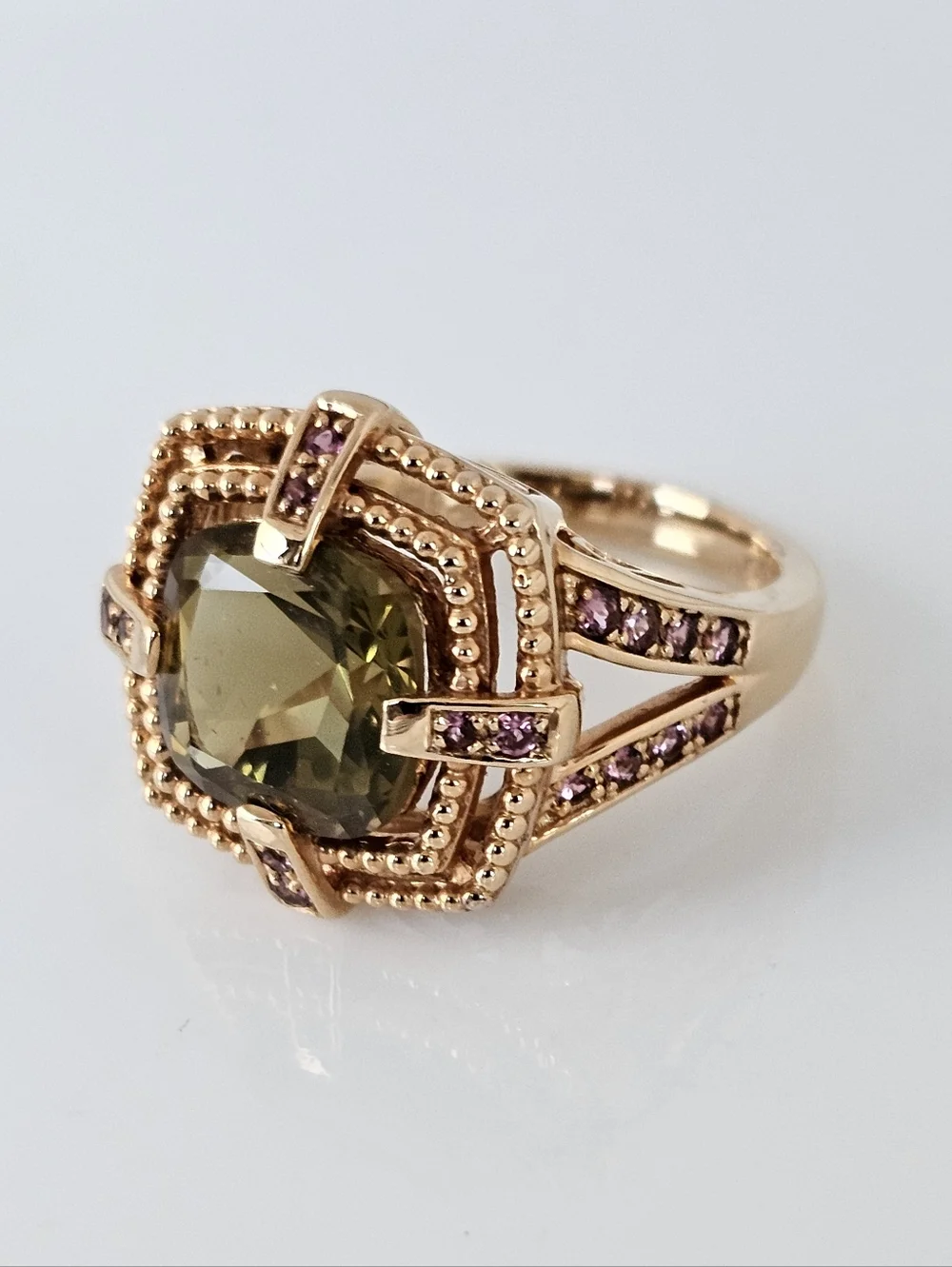 Gorgeous Vintage Peridot & Pink Sapphire Ring Rose Gold Vermeil Size 7! - Picture 3 of 8